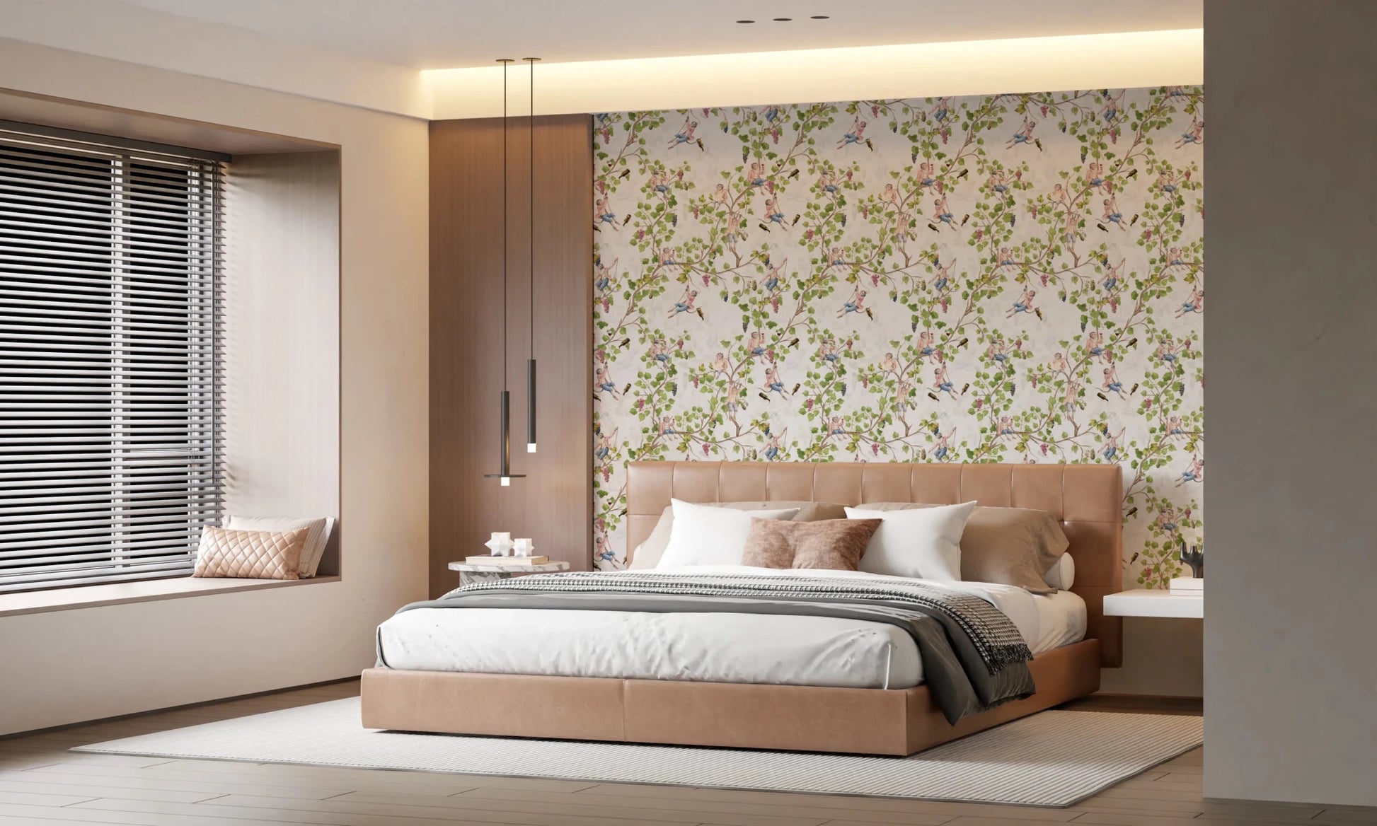Whimsical Rococo Monkeys Vintage Garden White Wallpaper