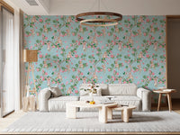 Whimsical Rococo Monkeys Wine Festival Vintage Aristocratic Vineyard Garden Party blue Wallpaper⁠