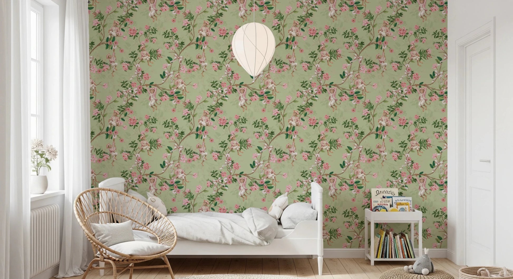 Whimsical Rococo Monkeys Wine Festival Vintage Aristocratic Vineyard Garden Party green Wallpaper⁠