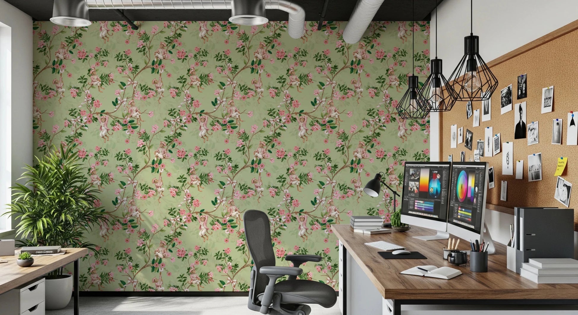 Whimsical Rococo Monkeys Wine Festival Vintage Aristocratic Vineyard Garden Party green Wallpaper⁠