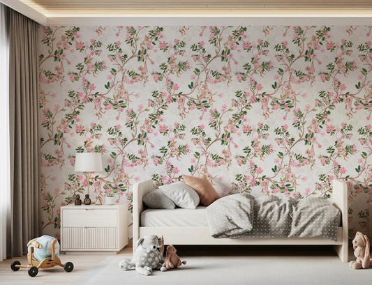 Whimsical Rococo Monkeys Wine Festival Vintage Aristocratic Vineyard Garden Party white Wallpaper⁠