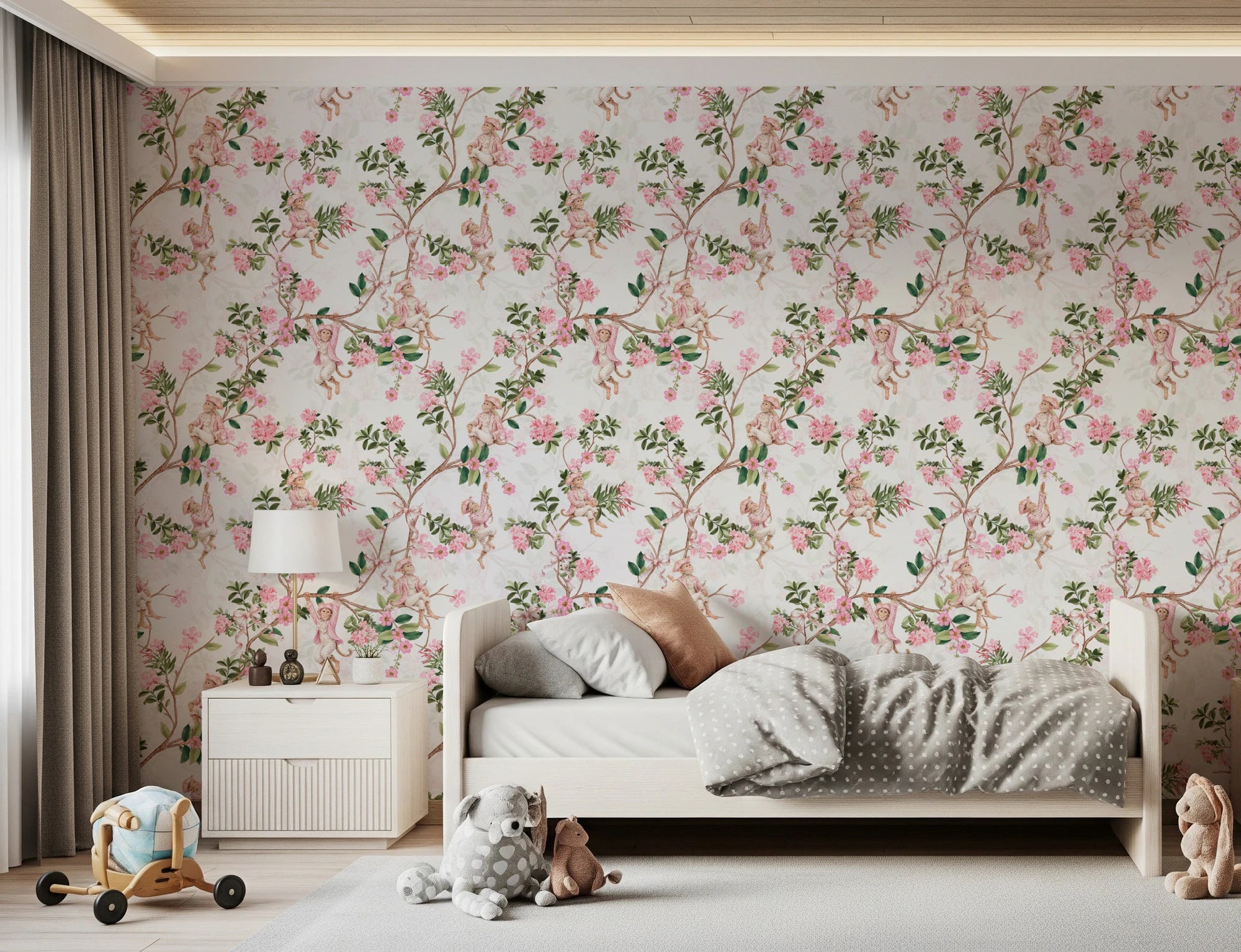 Whimsical Rococo Monkeys Wine Festival Vintage Aristocratic Vineyard Garden Party white Wallpaper⁠