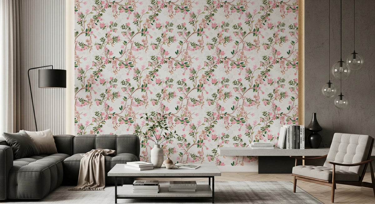 White Rococo Background Whimsical Rococo Monkeys Wine Festival White Wallpaper