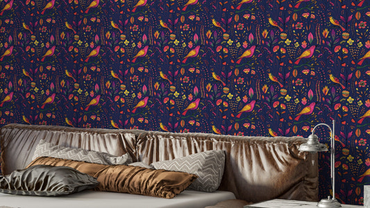Wunderliche Songbird Garden Navy Tapete