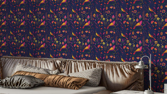 Wunderliche Songbird Garden Navy Tapete