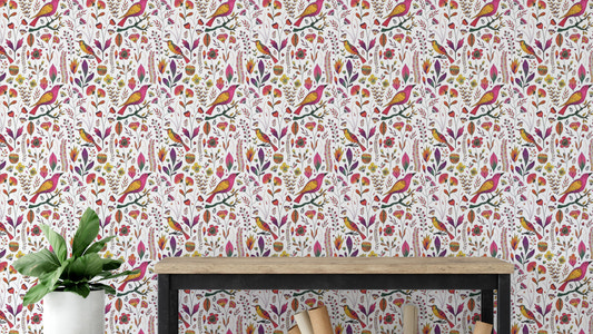 Wurliger Songbird Garden White Wallpaper