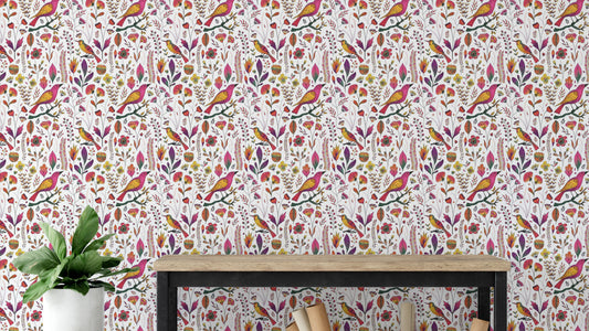 Wurliger Songbird Garden White Wallpaper