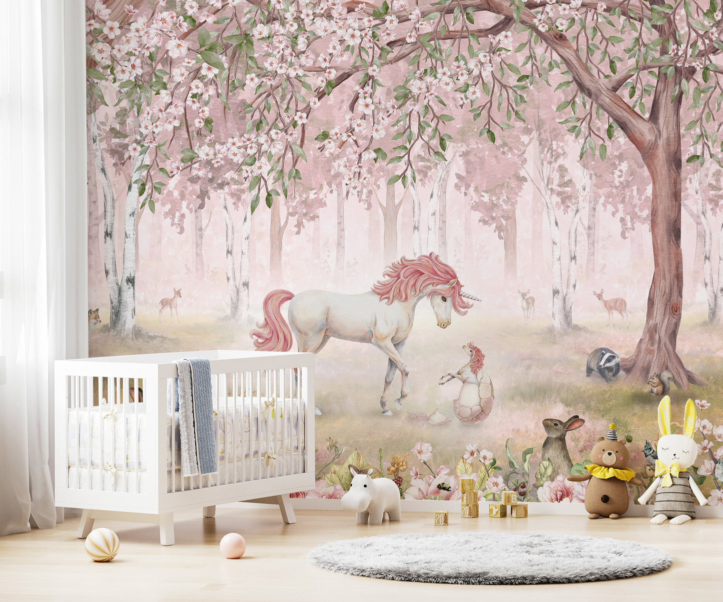 Unicorn Forest Pink Wallpaper Mural - Giffywalls