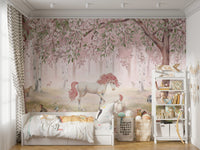 Unicorn Forest Pink Wallpaper Mural - Giffywalls