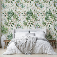 Whimsical White Garden wallpaper with intricate, nature-inspired design.

