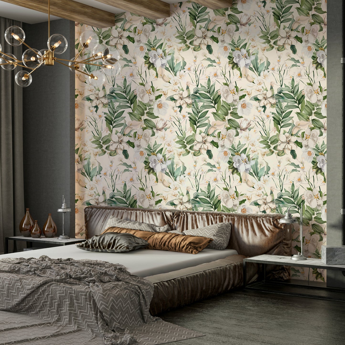 Light and airy floral wallpaper mural with soft pastel tones.

