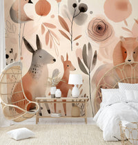 Fun, colorful creatures in the Whimsical Wild Things mural wallpaper.

