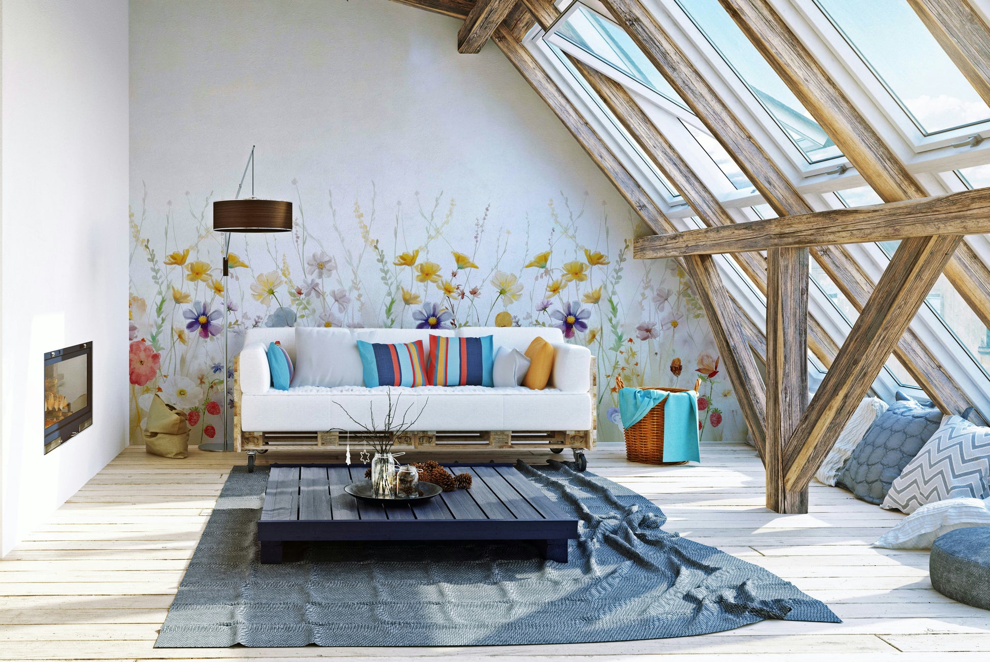 Airy floral wallpaper for walls

