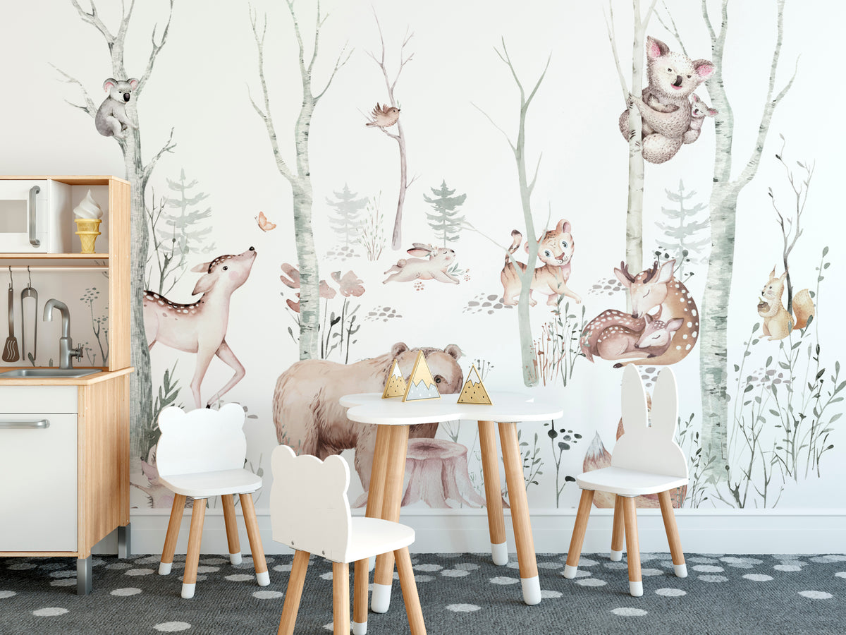 Whimsical Woodland Animals Wallpaper Mural | Forest Theme
