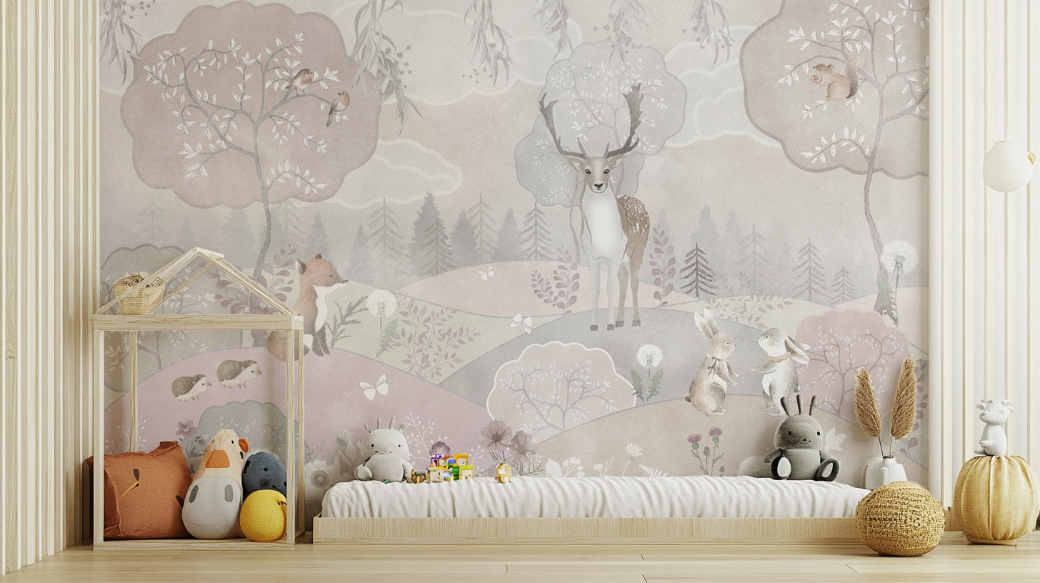 Woodland Fox and Deer Wallpaper Design
