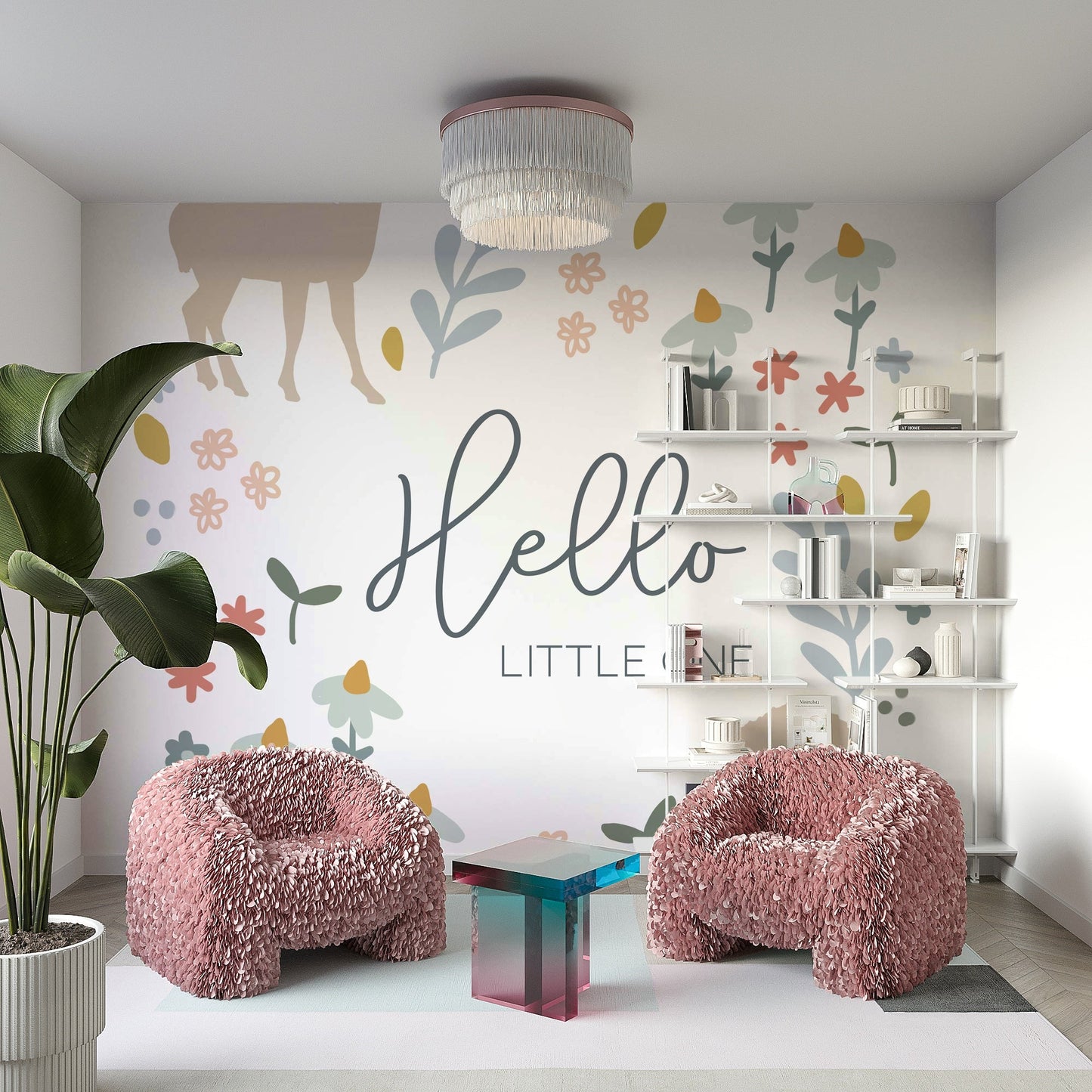 Woodland nursery wall mural for creating an enchanting space.

