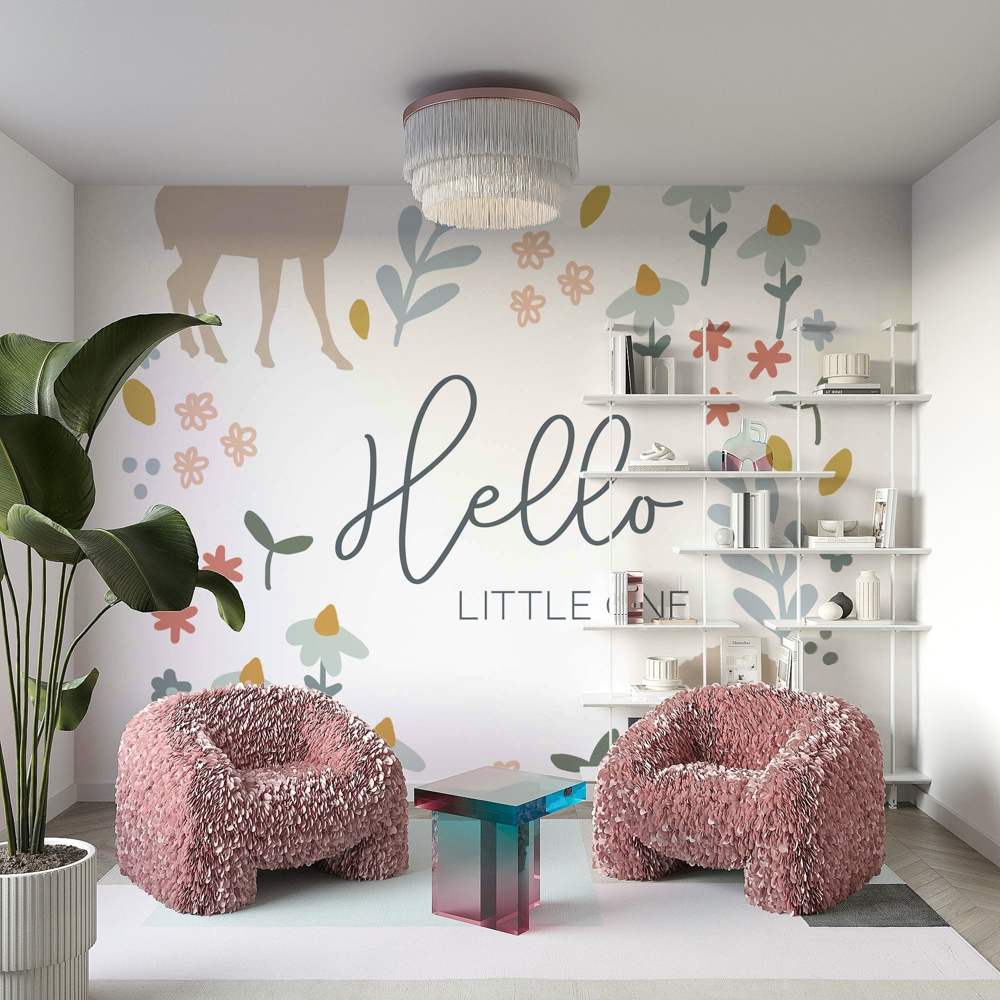 Woodland nursery wall mural for creating an enchanting space.

