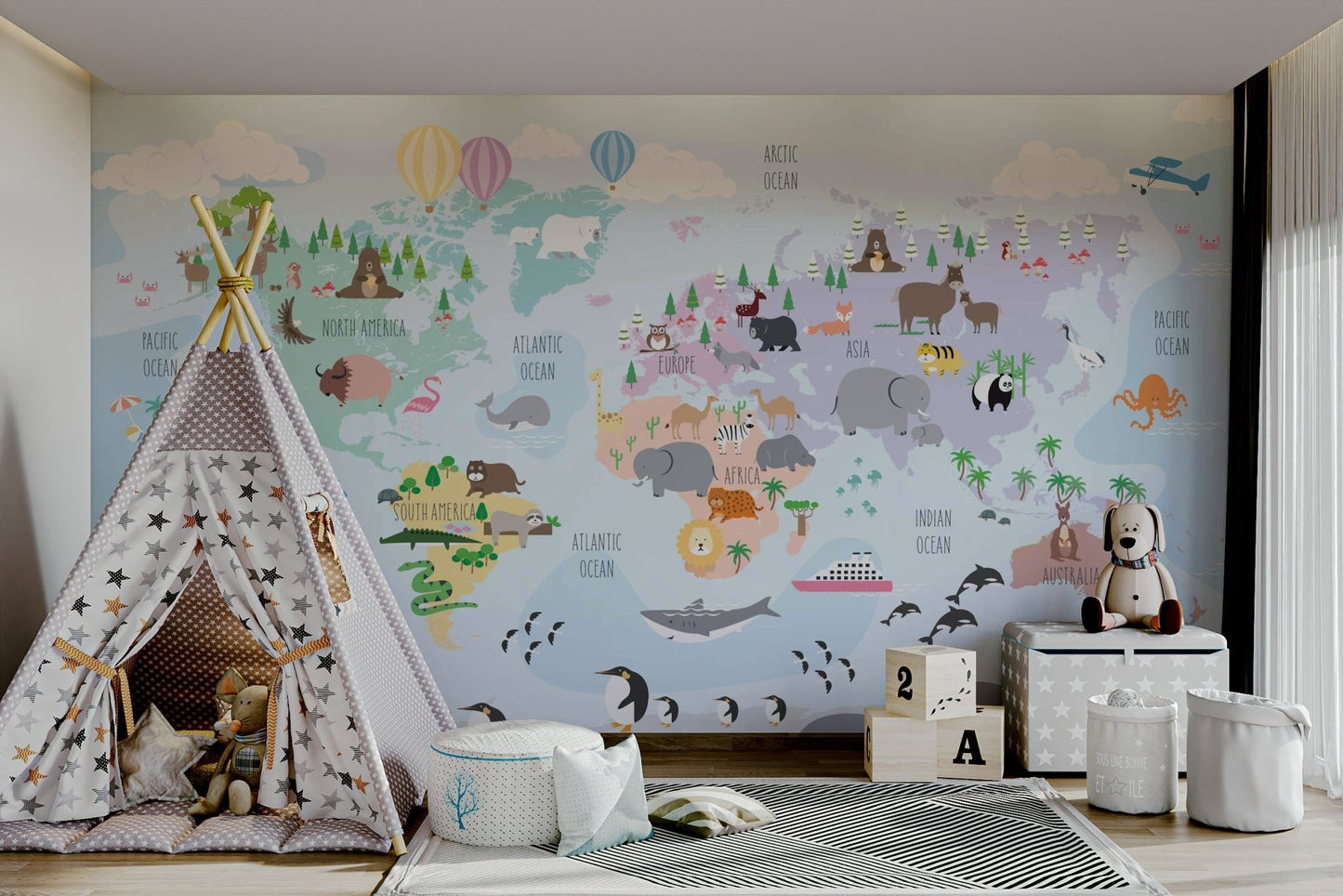 Kids' mural wallpaper with animals

