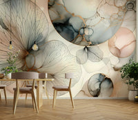 Whisper of Nature Wall Mural in a modern apartment living room with green plants.