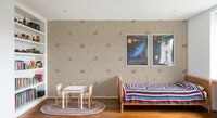 KIds Bedroom styled with woodland bear wallpaper in muted beige