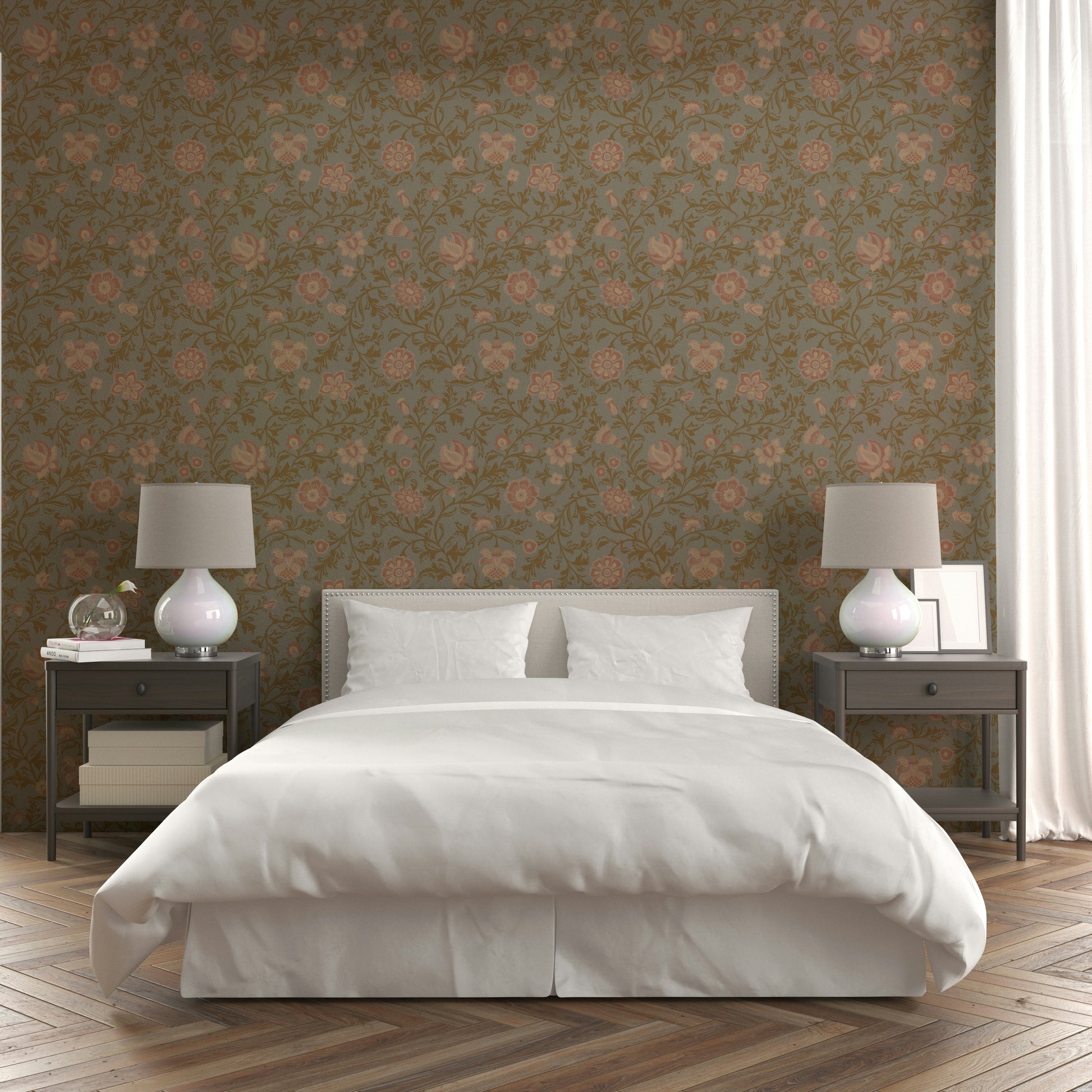 Whispering Blooms wallpaper in cozy living room

