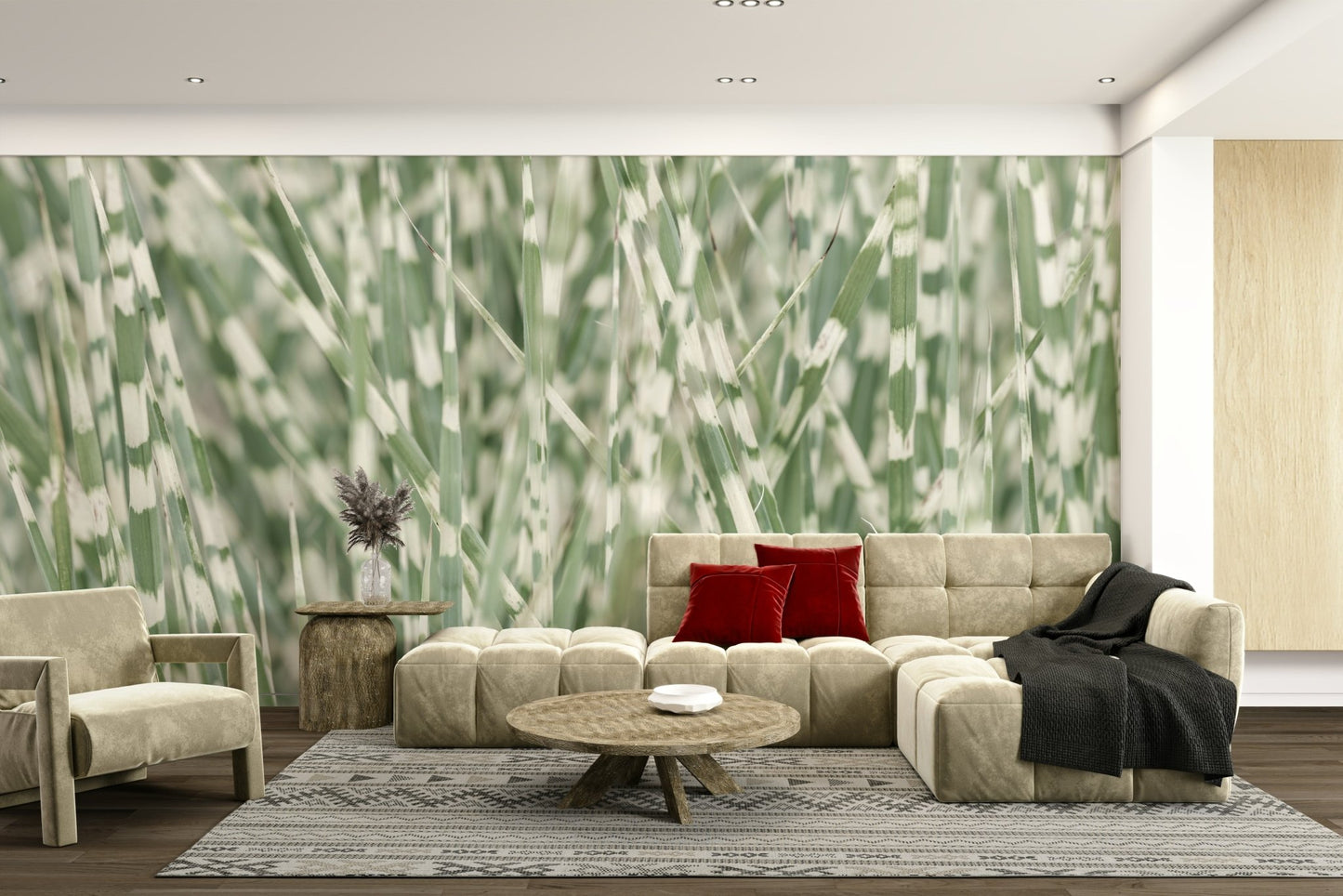 The mural covers a significant wall area, creating an immersive textural experience.
