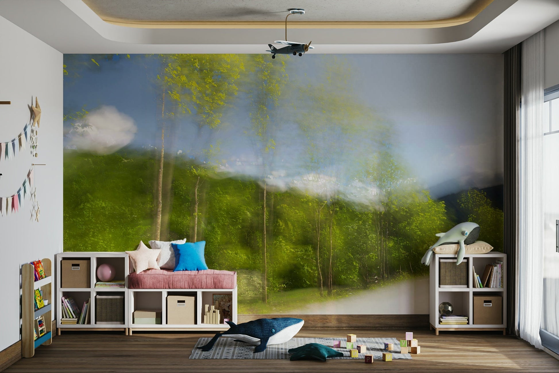 Muted green tones wall mural
