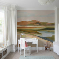Calm hill mural with soft color gradients

