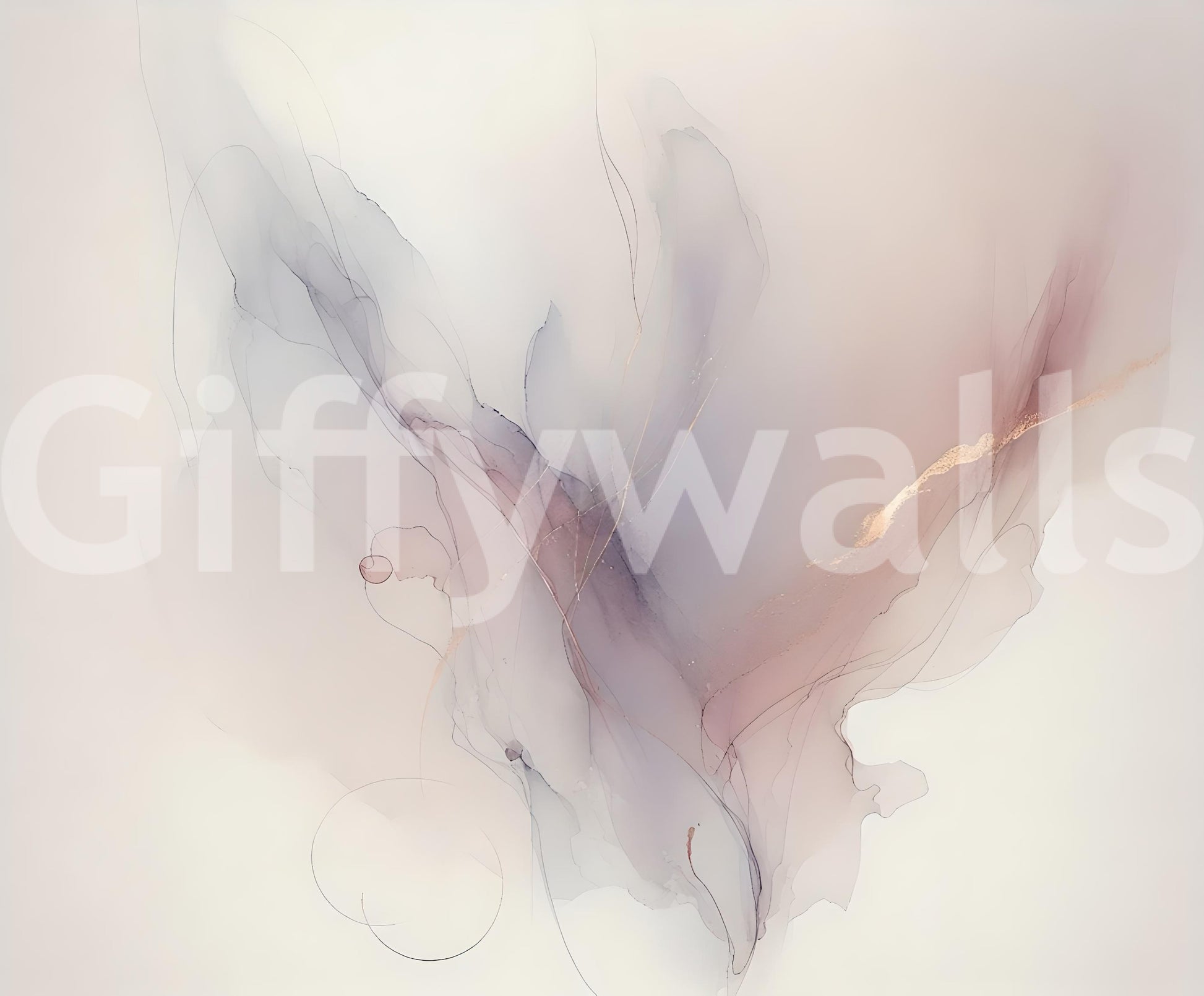 Modern nursery wall with soft blended shades and white furniture.