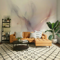 Earthy tone abstract mural for a primary bedroom with linen textures.
