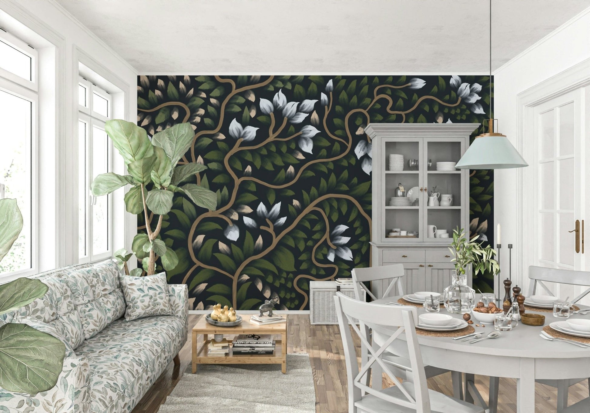 Moody foliage Whispering Secrets peel and stick wallpaper mural art.