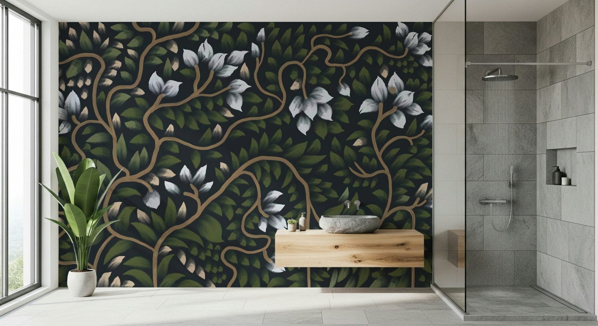 Whispering Secrets whimsical greenery peel and stick wallpaper for bedrooms.