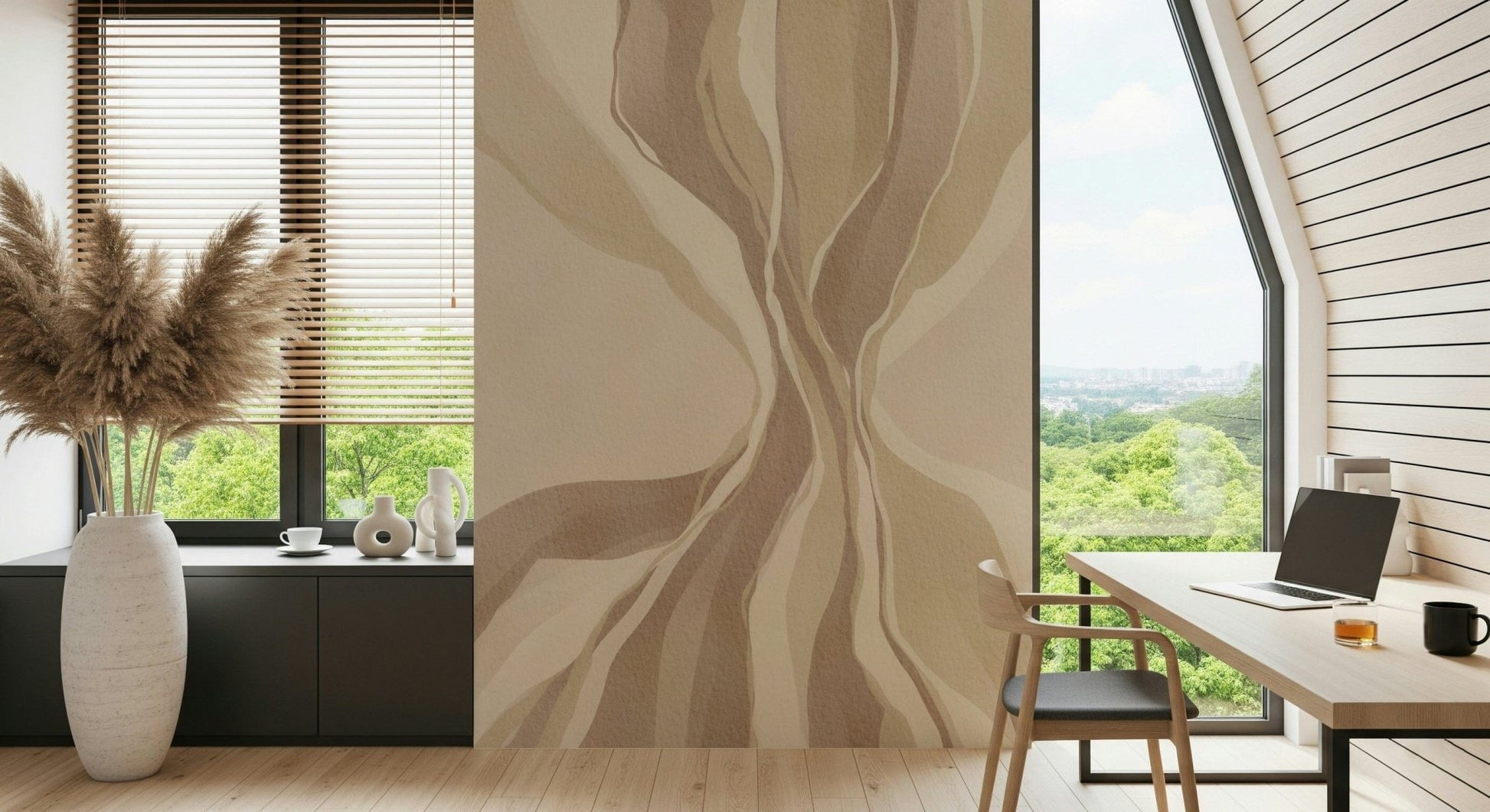 Designer wallpaper Whispering Waves serene liquid shapes contemporary interior accent