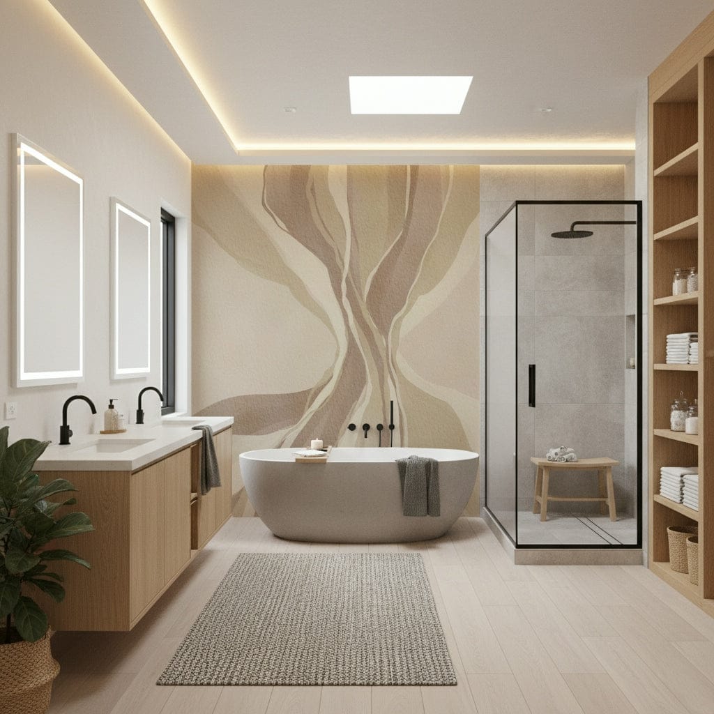 Calming Whispering Waves mural flowing artistic bands subtle shading aesthetic