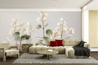 White blossom wall mural in soft design

