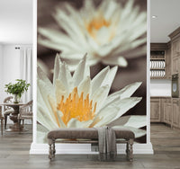 Symmetrical dual bloom composition of Whispering White Lilies mural.