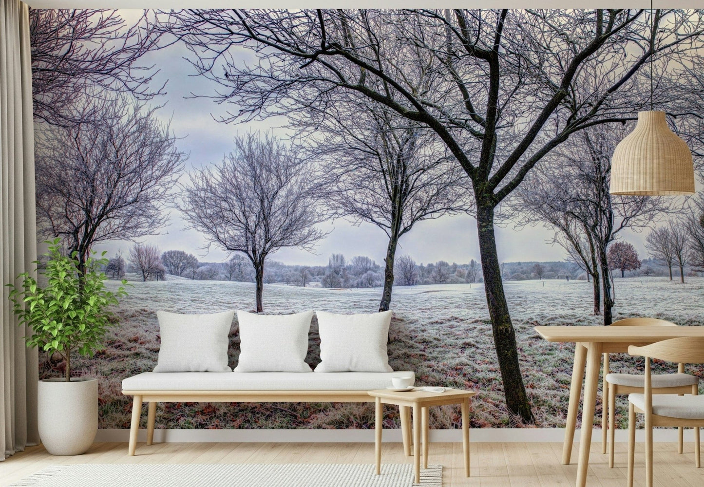 Minimalist aesthetic, frozen daybreak, Whispering Winter Fields wall mural 