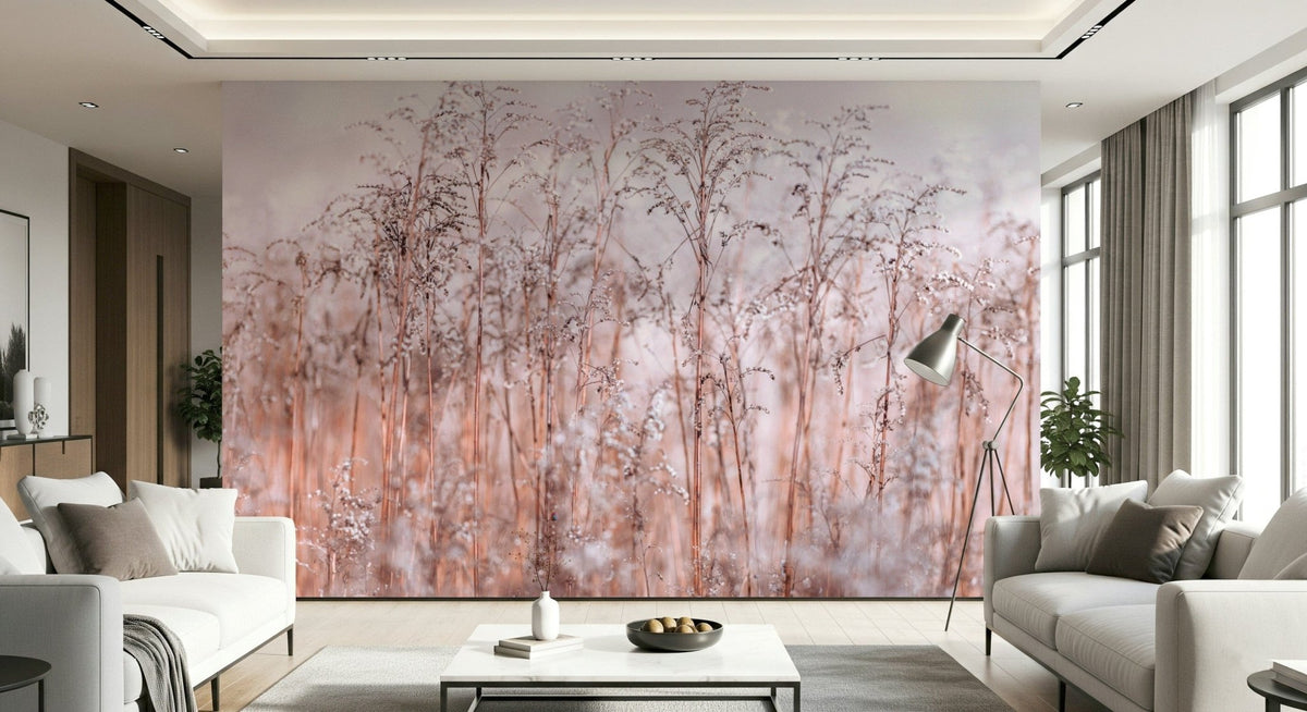 Soft-focus Whispering Winter Reeds image wallpaper, pink and white.