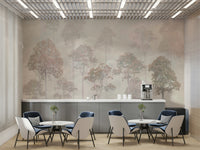 Subtle green forest wallpaper for a peaceful reading corner in a modern flat.