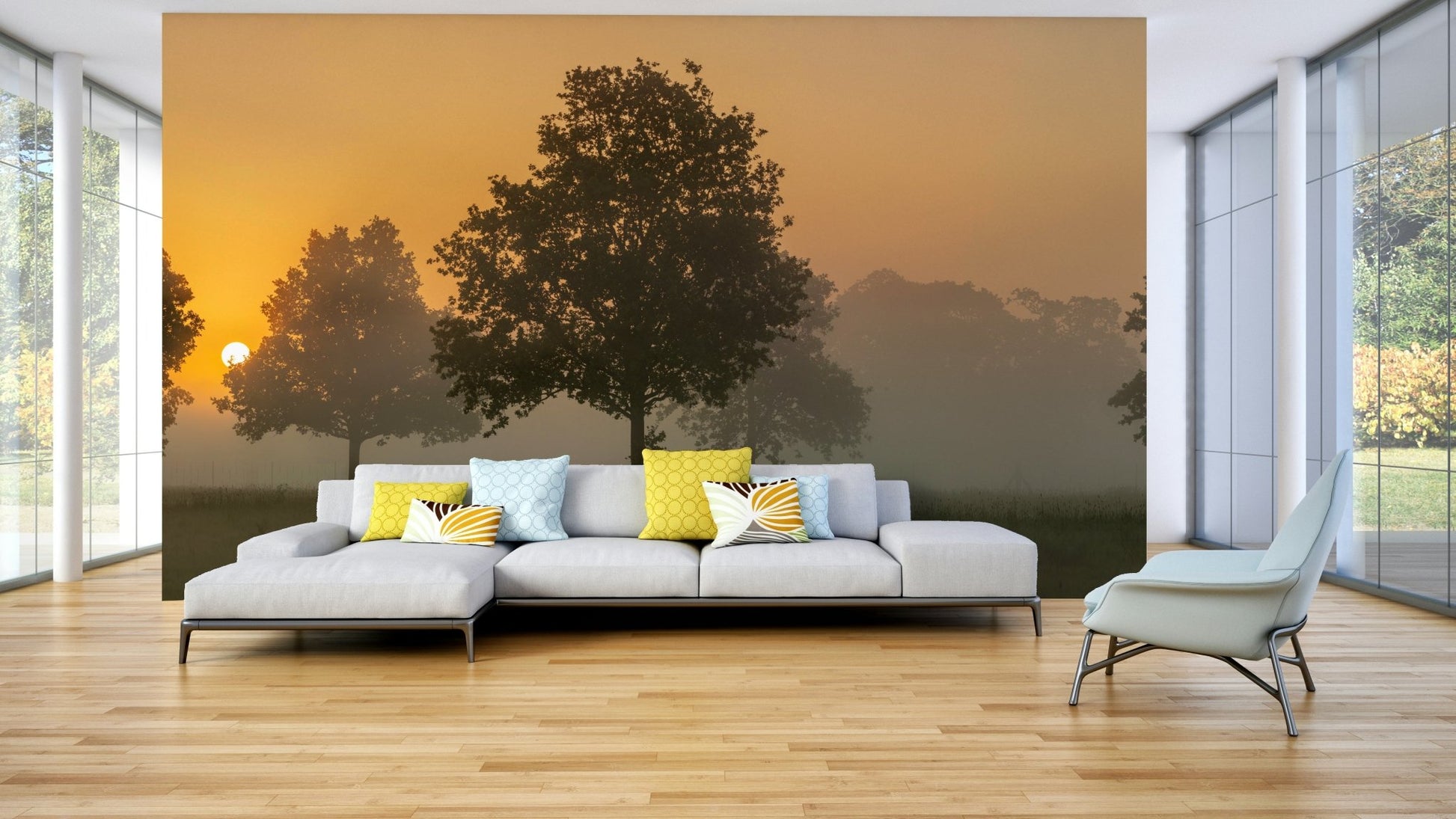 Soft light landscape mural

