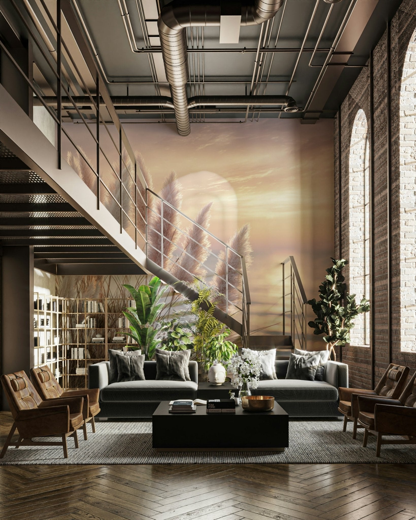 Whispers of the Shore mural in modern living room

