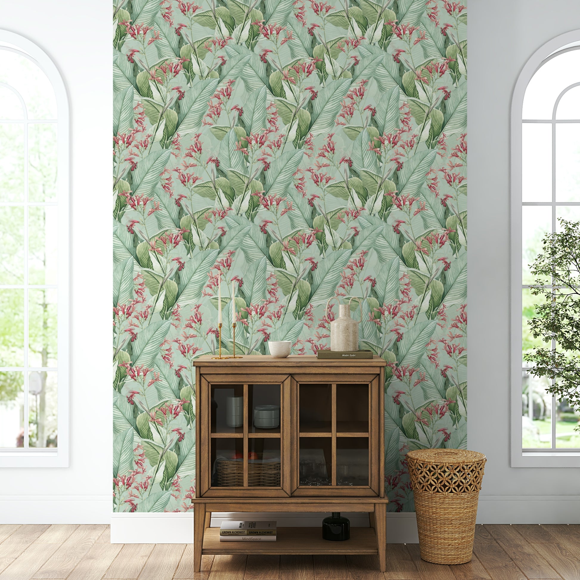 Whispers of the Tropics Wall Mural with lush, tropical design.

