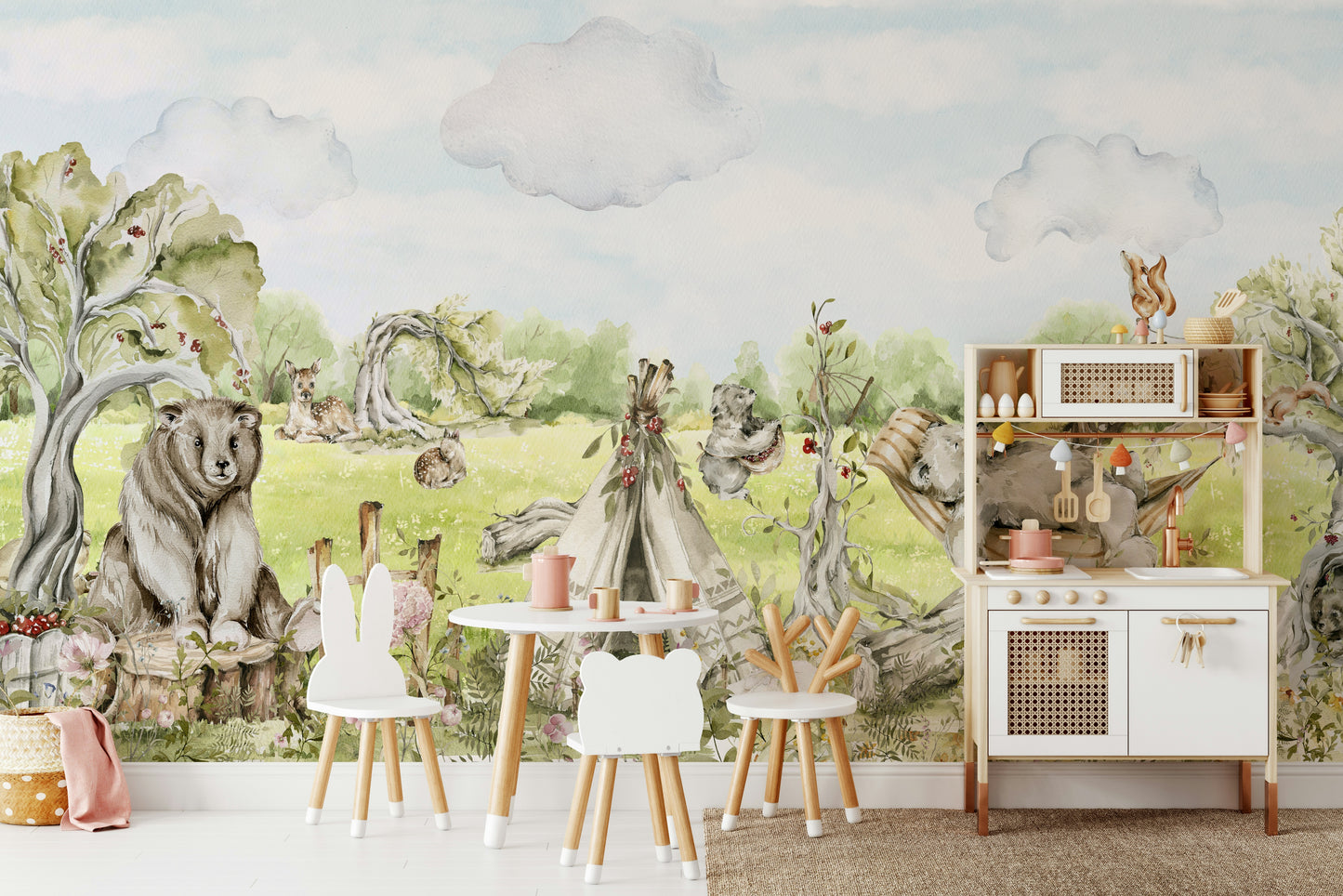 Gentle forest wall mural for quiet rooms

