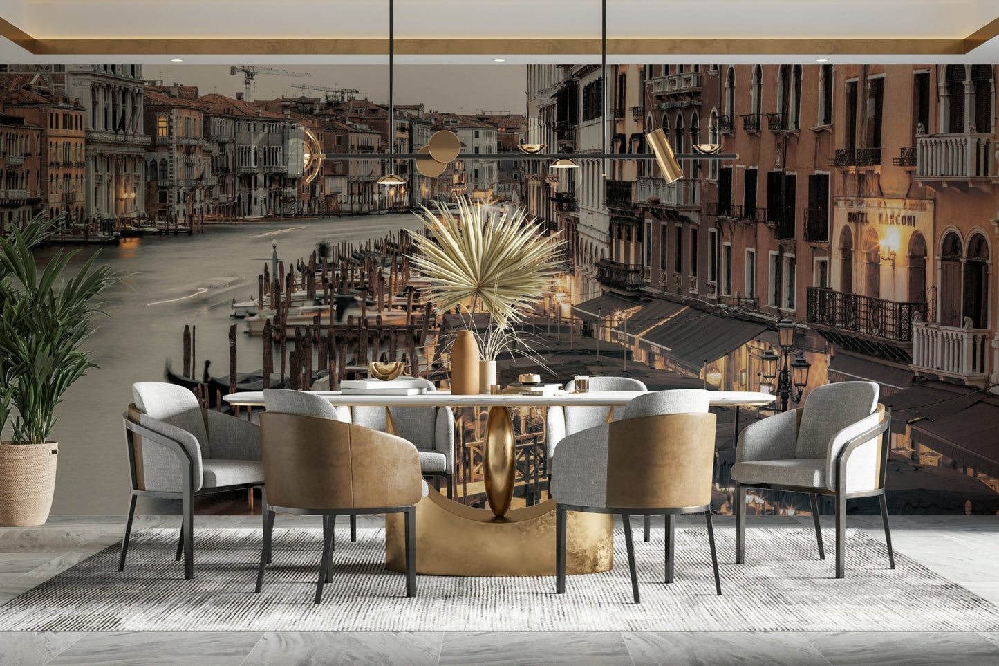 Soft cityscape of Venice captured in a peaceful mural design

