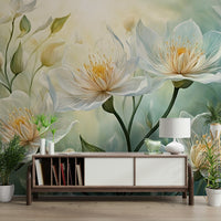 Soft floral wallpaper with whispery white bloom design

