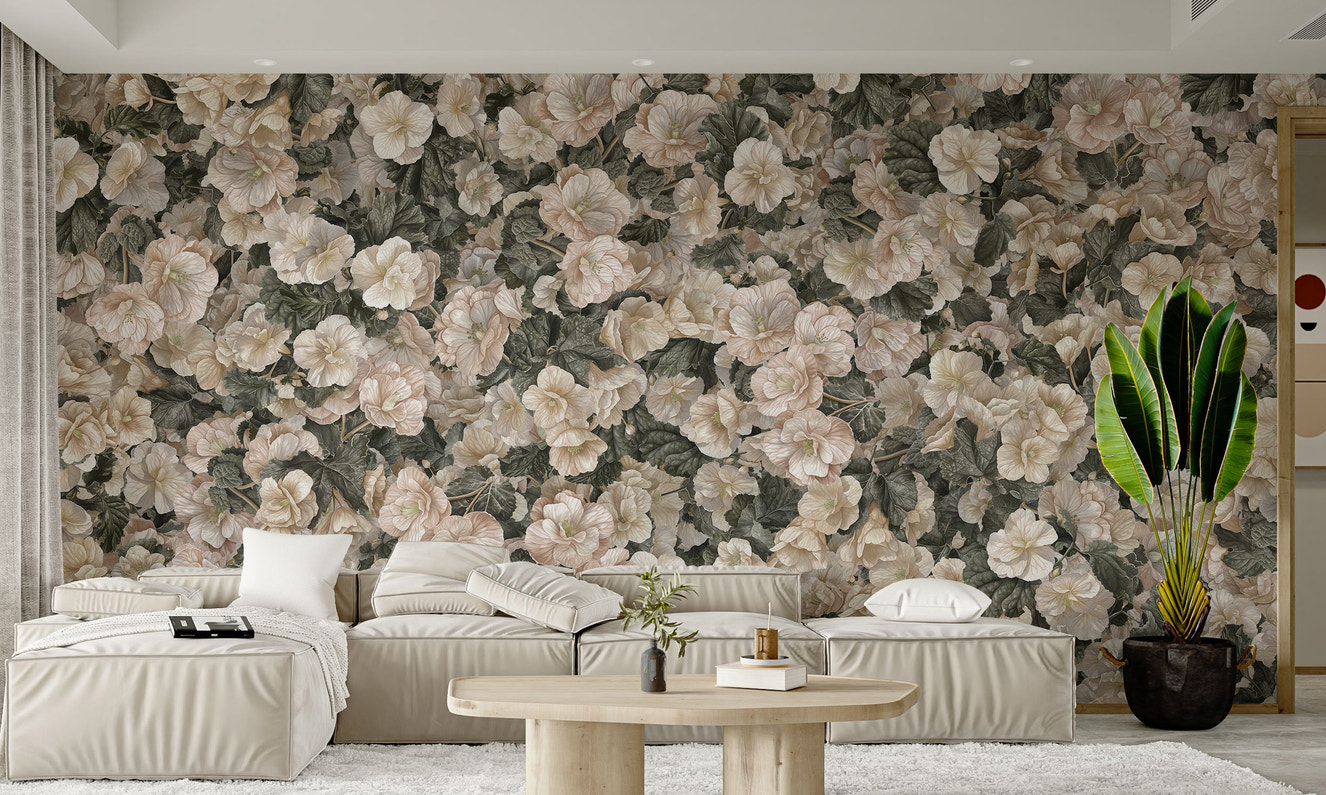 White begonia bloom wallpaper for rooms
