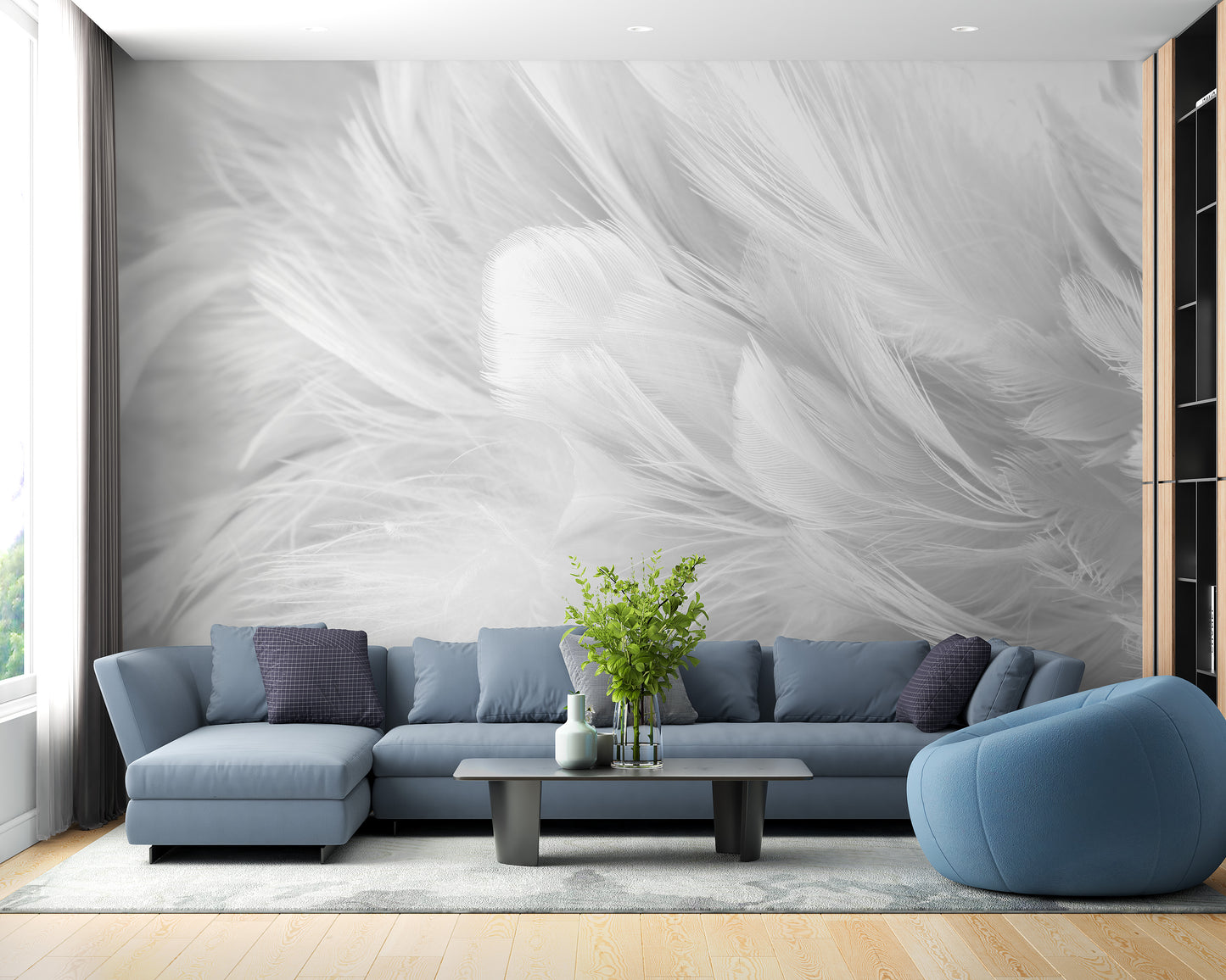 white bird feather peel and stick wallpaper