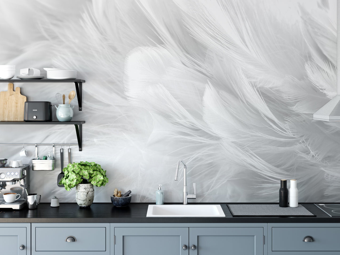 white bird feather mural wallpaper