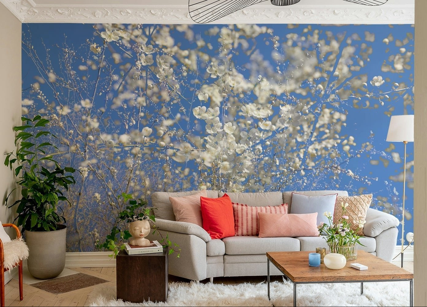 White Blossoms Against a Clear Blue Sky - Spring Nature Photography Wall Mural