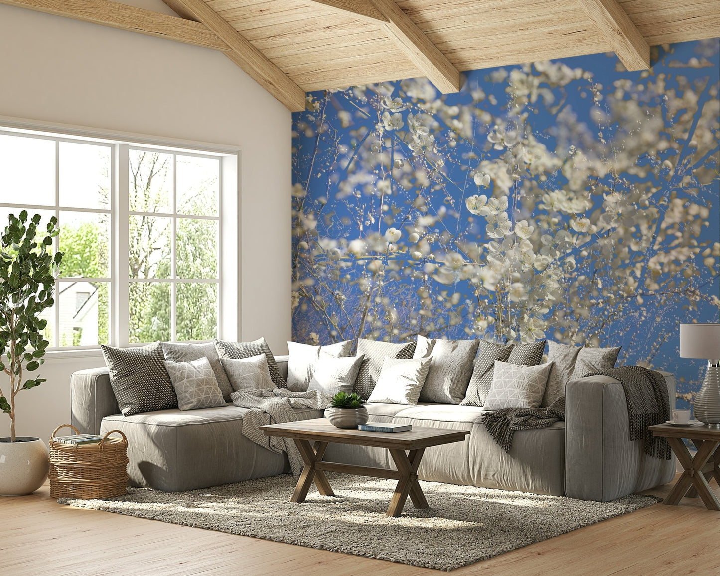 White Blossoms Against a Clear Blue Sky - Spring Nature Photography Wall Mural